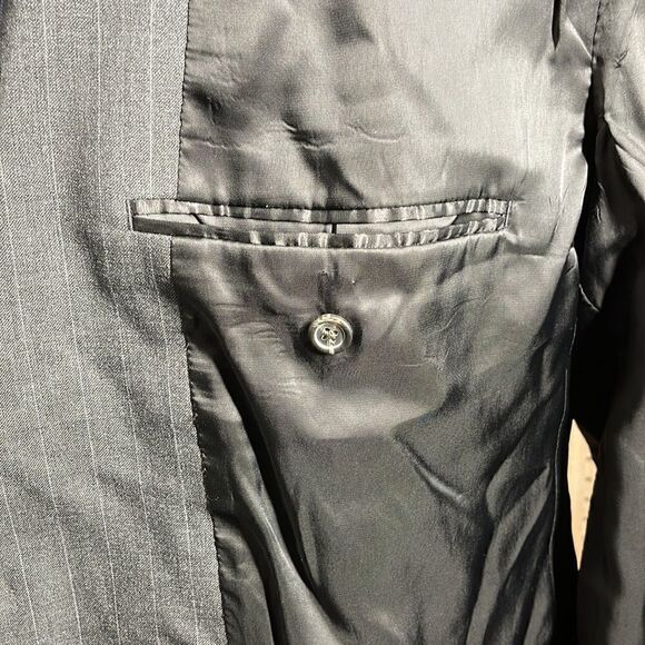 CHAPS Suit Jacket Mens 44L Gray Pinstripe Wool Two Button Sport Coat - Picture 11 of 14